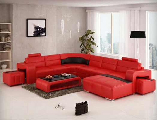 Wunnlandschaft Couch Polster Eck Garnitur Designer Ledersofa Grouss Sofa USB Nei