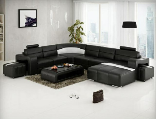 Wunnlandschaft Couch Polster Eck Garnitur Designer Ledersofa Grouss Sofa USB Nei