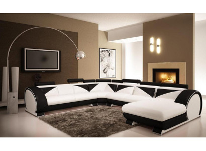 Ledercanapé U-Form mat USB Eckcanapé Polsterkanapé Lieder Couch Sëtz Eck Garnitur Eck