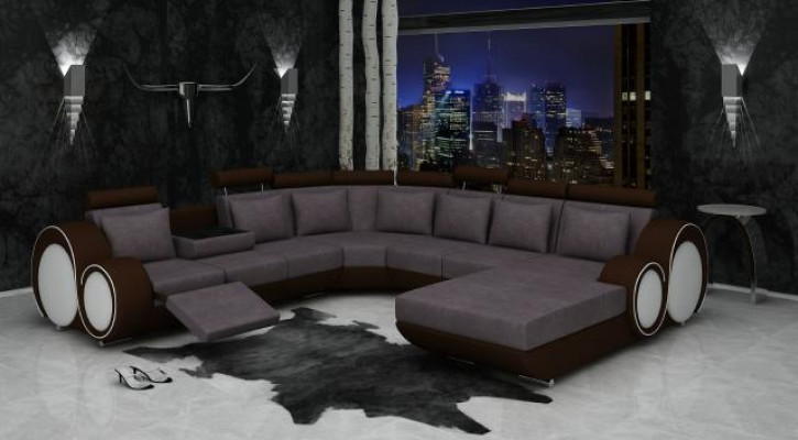 Textil Sofa Mat USB XXL Wunnlandschaft Stoff Couch Grousst Sofa Polster Ecksofa Nei