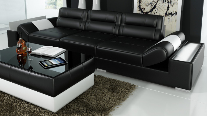 XXL Grousst Sofa Lounge Club 3+3 Seatert Multifunktions Canapé Ledercanapé + USB + LED