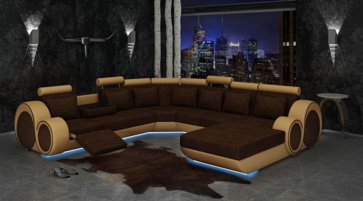 Textil Sofa Mat USB XXL Wunnlandschaft Stoff Couch Grousst Sofa Polster Ecksofa Nei
