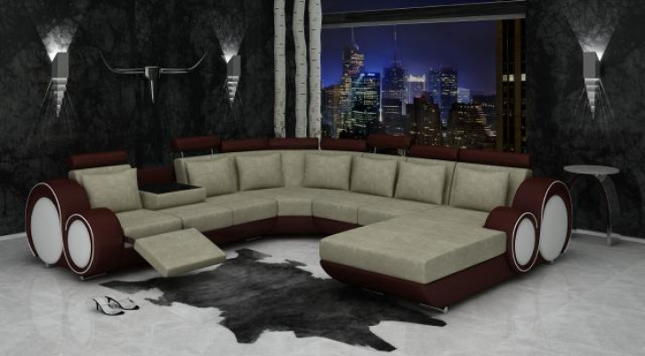 Textil Sofa Mat USB XXL Wunnlandschaft Stoff Canapé Grousst Sofa Polster Eckcanapé Nei