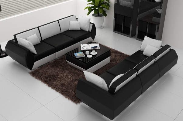 Ledercouch Couch Wunnlandschaft 3+3 Sëtzer Garnitur Design Modern