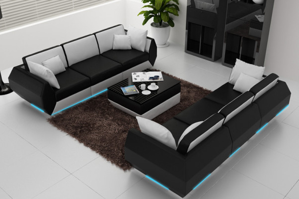 Ledercouch Couch Wunnlandschaft 3+3 Sëtzer Garnitur Design Modern