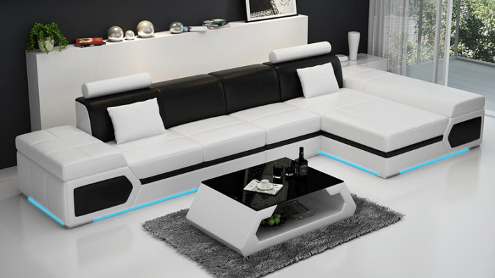 Ledersofa Modern Sofa Canapé Wunnlandschaft Ecksofa Garnitur Dekor Design