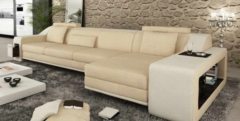 Design Ecksofa Sofa Canapé Polster Sëtz Sofas Eck Garnitur Textil Lieder