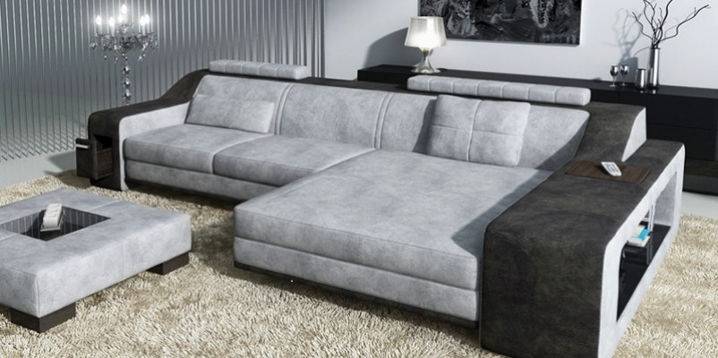 Design Ecksofa Sofa Canapé Polster Sëtz Sofas Eck Garnitur Textil Lieder