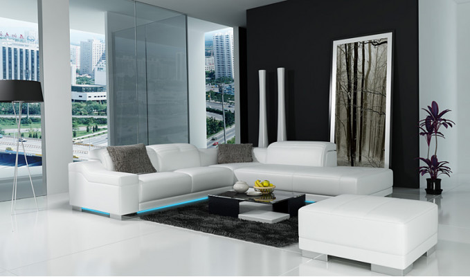 Ledercouch Sofa Canapé Wunnlandschaft Ecksiedlung Eck Garnitur Design Modern L K5002C