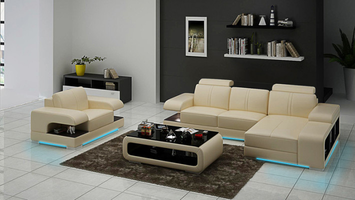 Ledercouch Wunnlandschaft Eckcouch Fotell Garnitur Modern Sofa Nei G8028E