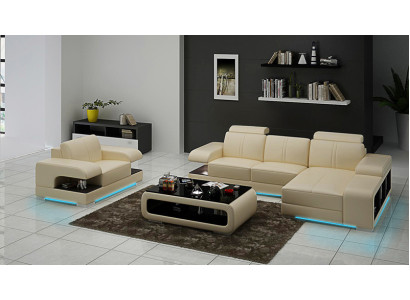 Ledercouch Wunnlandschaft Eckcouch Fotell Garnitur Modern Sofa Nei G8028E