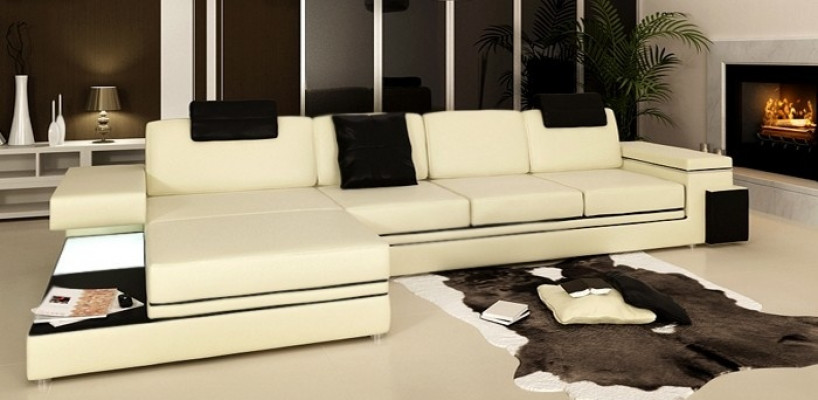 Design Ledersofa Couch Sofa Polster Dekor Wohnlandschaft Eck Garnitur Ecke