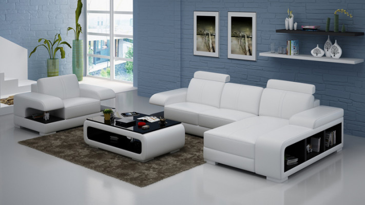 Ledercouch Wunnlandschaft Eckcouch Fotell Garnitur Modern Sofa Nei G8028E