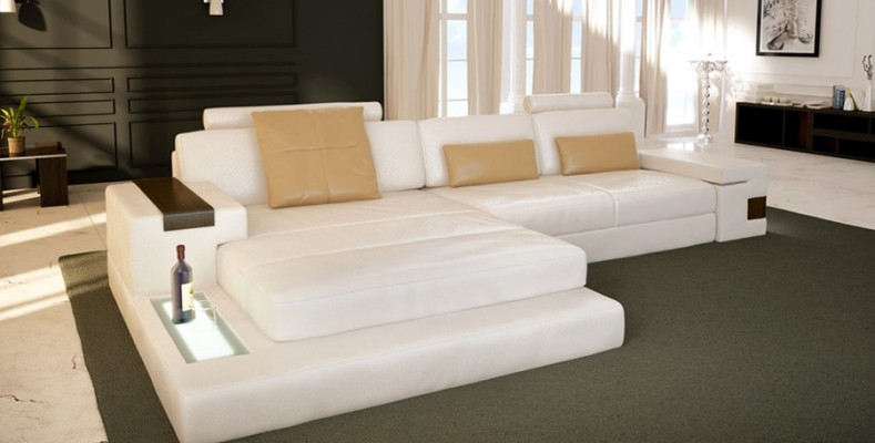 Ledercouch Sofa Canapé Polster Eck Garnitur L Form Stécke Bellini Stoff.