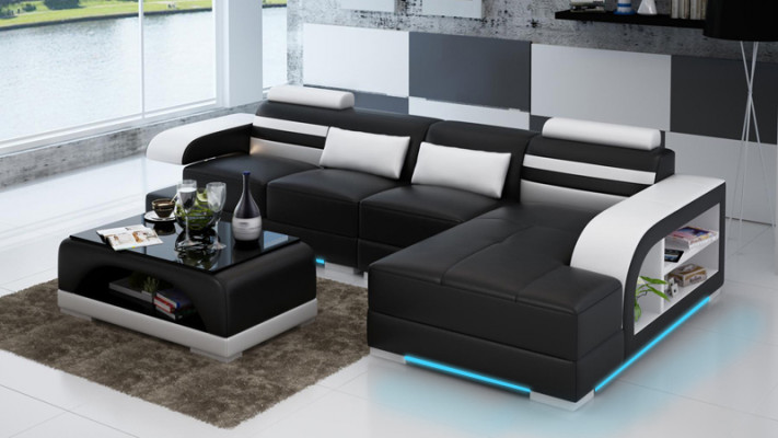 Ledersofa Canapé Wunnlandschaft Ecke Canapé Ensemble Design Modern Canapé G8033C