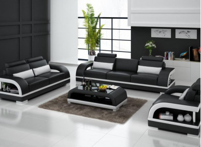 Design Sofasëtzgrupp Ledersofa Set 3+2+1 Sëtzgrupp Sofa Canapé Nei Zitadelle S/W