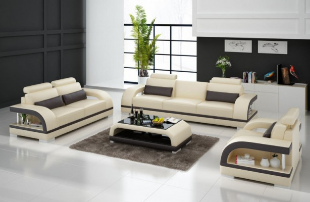Design Sofasëtzgrupp Ledersofa Set 3+2+1 Sëtzgrupp Sofa Canapé Nei Zitadelle S/W