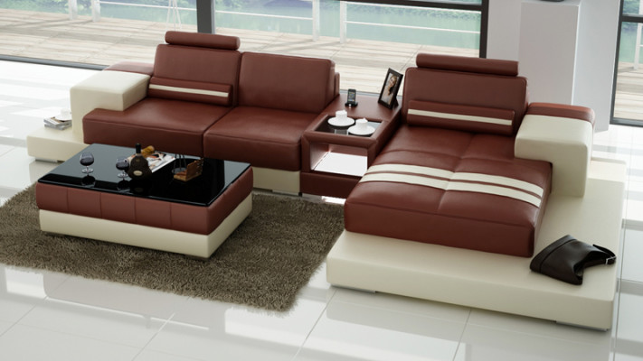 Ledersofa Couch Wunnlandschaft Ecksofa Eck Garnitur Design Modern Sofa L6004D