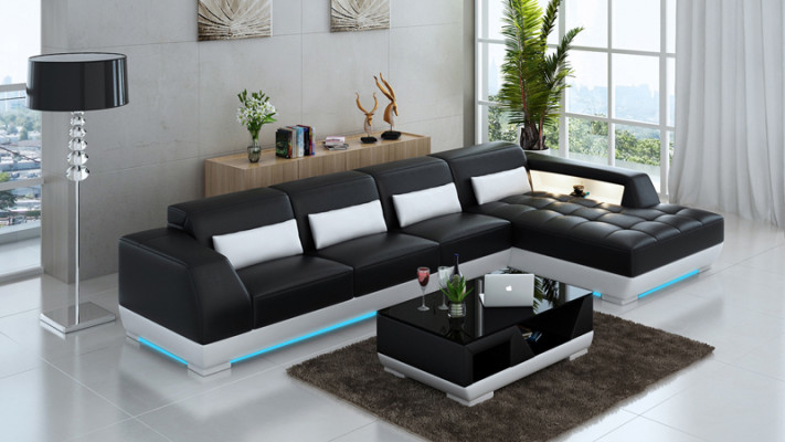 Ledersofa Couch Wunnlandschaft Ecksofa Eck Garnitur Design Modern Sofa G8024C