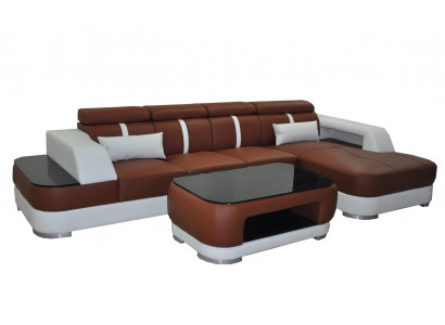 Lieder Canapé Polster Sëtz Design Modern Eck Garnitur Sofa Wunnlandschaft+Dësch