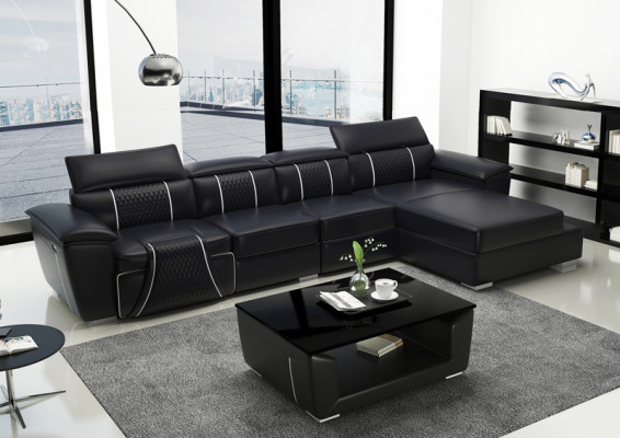 Ledercouch Couch Polster Designersofa Lieder Sofas Sofa L-Form Couch G8048C Schwaarz