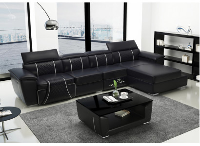 Ledercouch Couch Polster Designersofa Lieder Sofas Sofa L-Form Couch G8048C Schwaarz