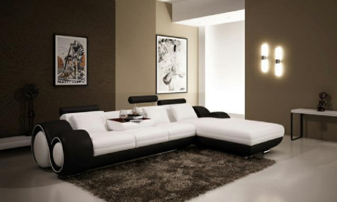 Ecksofa Wunnlandschaft Canapé Liederdivan Canapé Polster Garnitur Eck - Grau-Wäiss