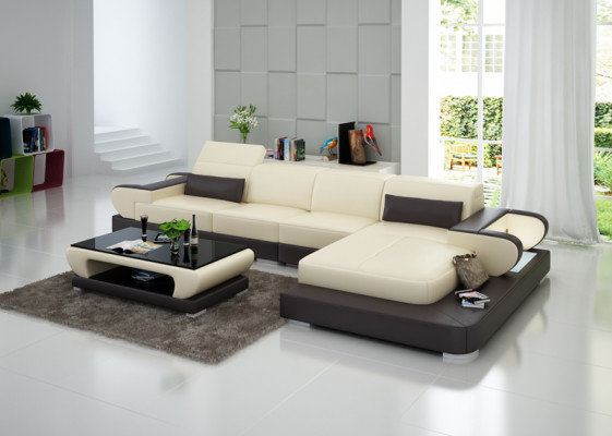 Ledercouch Wunnlandschaft Ecksofa Eck Garnitur Design Modern Sofa G8002C