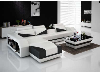 Ledercouch Couch Wunnlandschaft Eckschoff Eckgarnitur Design Modern Sofa G8018B