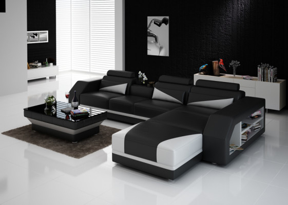 Ledercouch Couch Wunnlandschaft Eckschoff Eckgarnitur Design Modern Sofa G8018B