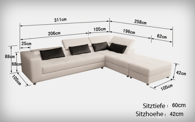 Ledersofa Canapé Wunnlandschaft Ecksofa Eck Garnitur Design Modern Sofa F3018