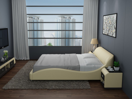 Design Polster Duebelbett Modern Better Schlofzëmmer mat USB & Regal 200x210 cm