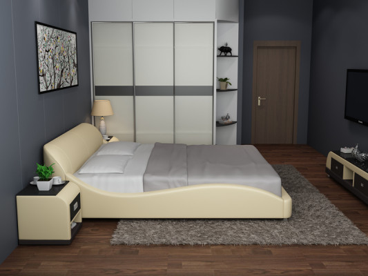 Design Polster Duebelbett Modern Better Schlofzëmmer mat USB & Regal 200x210 cm
