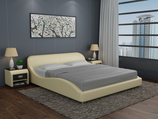 Design Polster Duebelbett Modern Better Schlofzëmmer mat USB & Regal 200x210 cm