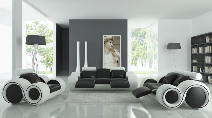 Ledercouch Couch Wunnlandschaft 3+2+1 Sëtzer Garnitur Design Modern Sofa A1163D
