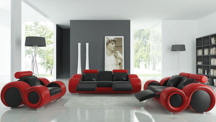 Ledercouch Couch Wunnlandschaft 3+2+1 Sëtzer Garnitur Design Modern Sofa A1163D
