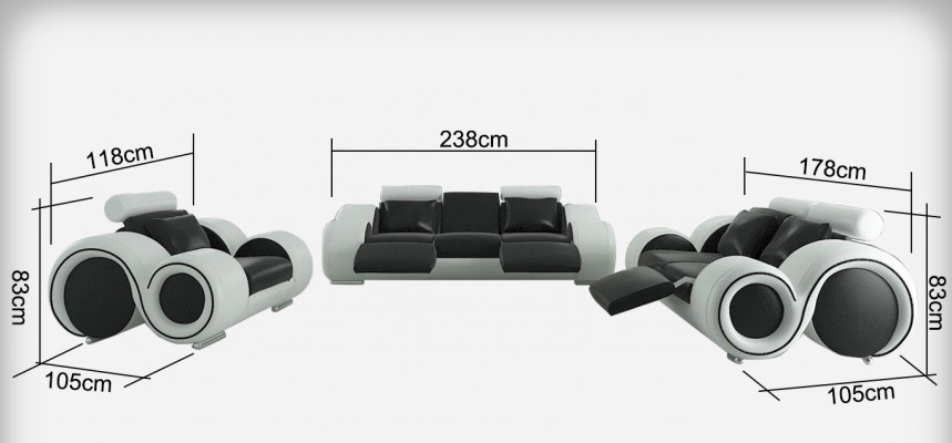 Ledercouch Couch Wunnlandschaft 3+2+1 Sëtzer Garnitur Design Modern Sofa A1163D
