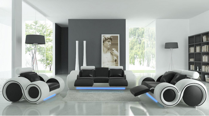 Ledercouch Couch Wunnlandschaft 3+2+1 Sëtzer Garnitur Design Modern Sofa A1163D