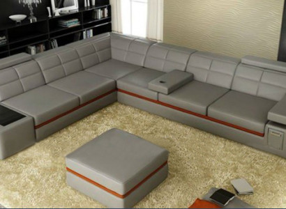 Ledersofa Canapé Wunnlandschaft Eckssofa Eck Garnitur Design Modern Sofa B2011