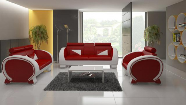Ledersofa + USB Sofa mat Barfunktioun Designer Garnitur Sofa 3 Sëtzer Relaxcouch