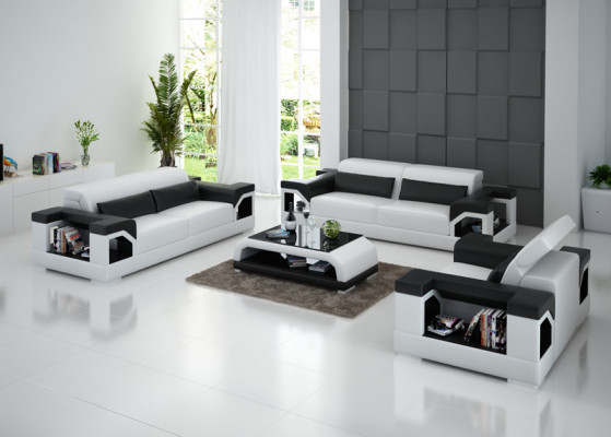 Ledercouch Canapé Sofagarnitur Set 3+2+1 Sëtzer Garnitur Design Modern Canapé