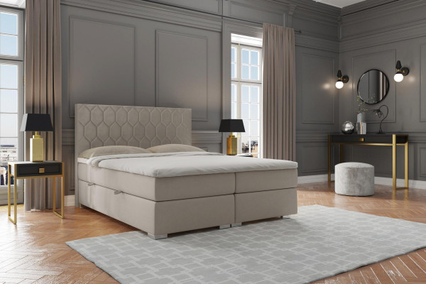 Boxspring Bett Hotel Luxus Better Polster Funktioun Këscht Beige Duebel 180x200