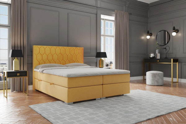 Boxspringbett Hotel Duebel Luxus Better Polsterfunktioun Bettkëscht Giel Samett