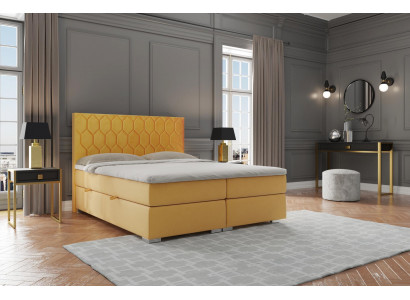 Boxspringbett Hotel Duebel Luxus Better Polsterfunktioun Bettkëscht Giel Samett