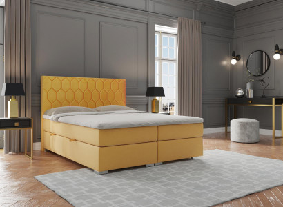 Boxspringbett Hotel Duebel Luxus Better Polsterfunktioun Bettkëscht Giel Samett
