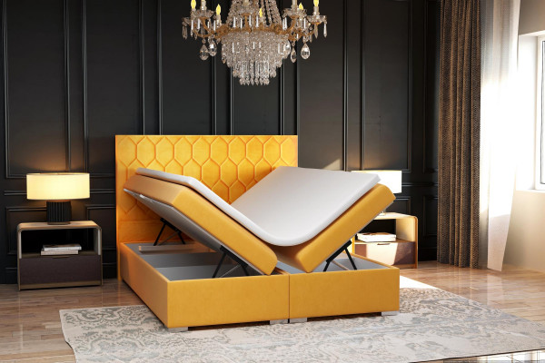 Boxspringbett Hotel Duebel Luxus Better Polsterfunktioun Bettkëscht Giel Samett