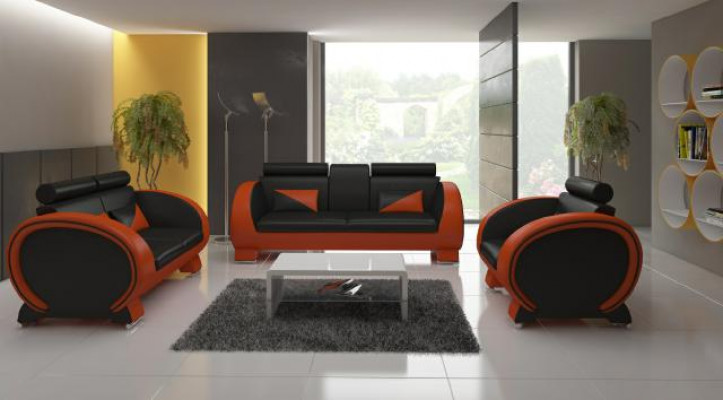 Ledersofa Sofa mat Barfunktioun Designer Garnitur Couche Sofa 3 Sëtzer Relaxcouch