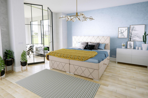 Boxspring Bett Komplett Set Duebel Matratz Topper Better Funktioun Këscht Hotel