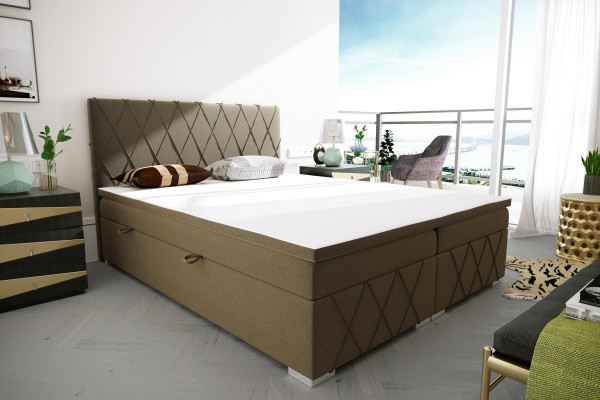 Boxspring-Bett Hotel Duebel Samt Luxus Better Gepolstert Bettkëschte Funktioun Braun