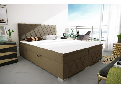 Boxspring-Bett Hotel Duebel Samt Luxus Better Gepolstert Bettkëschte Funktioun Braun
